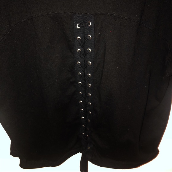 FOREVER21 NYC Graphic Band Tee Lace Up Back Black Medium Cotton Festival Boho - Picture 6 of 6